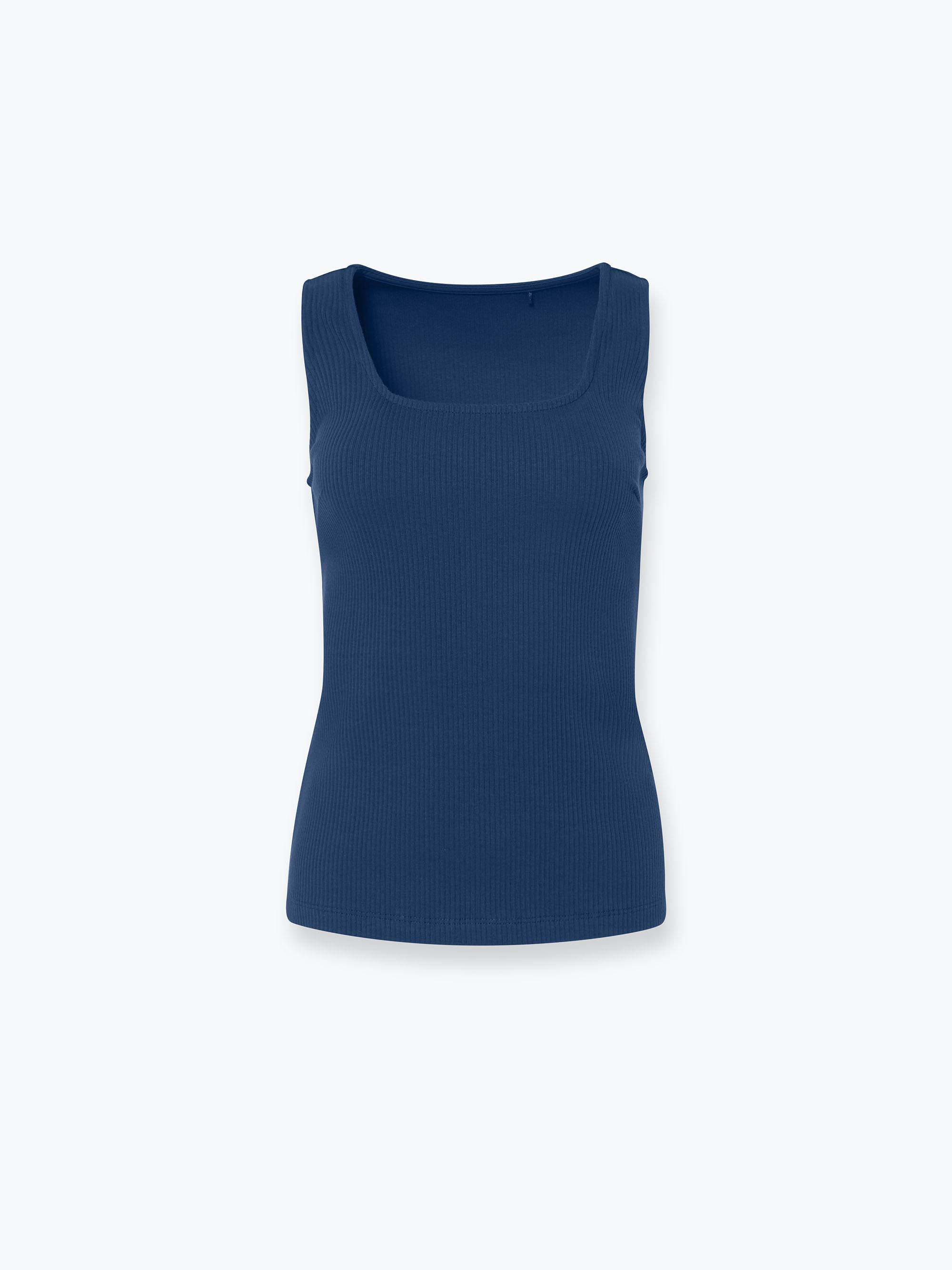 Niebiesko jeansowy top z dekoltem caro damski